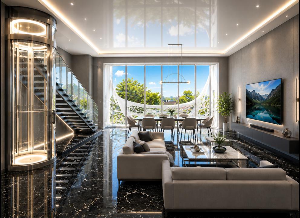 Gaudí Villas Dining and Living Room Interior Rendering